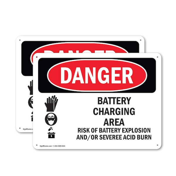 Signmission Battery Charging Area Risks, 24 in W x Rectangle, Plastic OS-2PACK-DS-P-1824-L-1840 - main